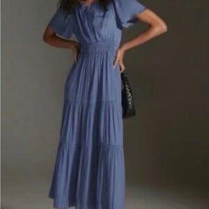 Anthropologie Elegant Blue Slate Maxi Dress